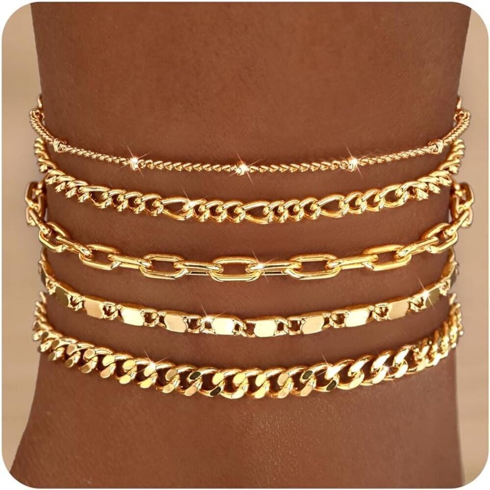 Ankle Bracelets Women Gold Layered 14K Gold Plated Adjustable Summer Jewelry